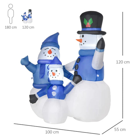 Rootz Inflatable Snowman Family - Snowman - Snowman Family - Christmas Inflatable Snowman Family - Decoration Snowman - White + Blue - L100 x W55 x H120 cm