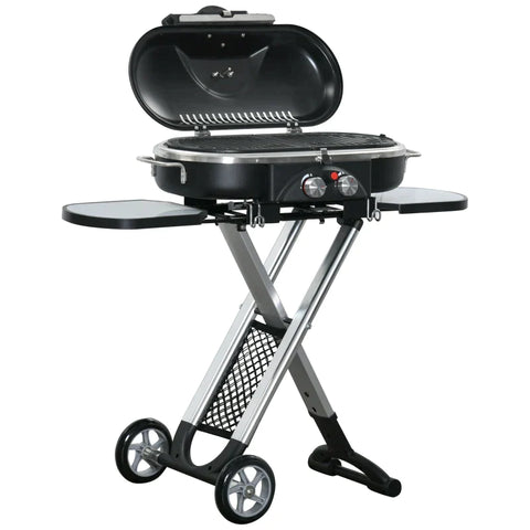 Rootz Gas BBQ Grill - Foldable Gas Bbq Grill - Gas Grill - BBQ Grill - With 2 Burners Grill Net - Aluminium Alloy/Stainless Steel - Black/Silver - 100 x 41.6 x 82.5 cm