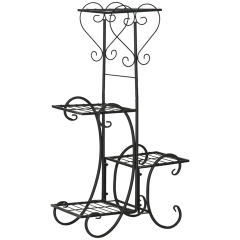 Rootz bloemenstandaard - metalen bloemenstandaard - 4 niveaus plantenrek - bloemenladder - bloemenstandaard voor binnen en buiten - tuin - balkon - zwart - 45 x 24,5 x 80 cm