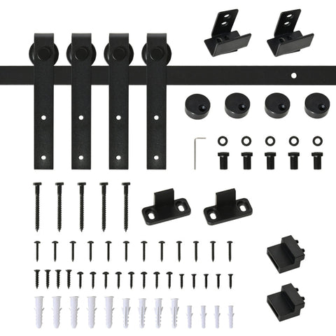Rootz Sliding Door Set - Sliding Door System - Running Rail - Wooden Sliding Door Accessories - Carbon Steel - Black - 183 x 0.6 x 18 cm