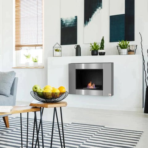 Rootz Ethanol Fireplace - Bio-ethanol Burner - Elegant Fireplace - Wall Fireplace - Burning Time No Smoke - Stainless Steel - 80 x 14 x 54 cm