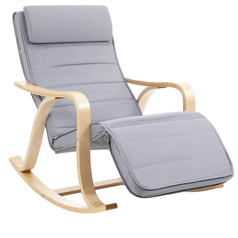 Rootz Schaukelstuhl – Relaxsessel – 5-fach verstellbare Wadenstütze – Sessel – Grau – 67 x 125 x 91 cm