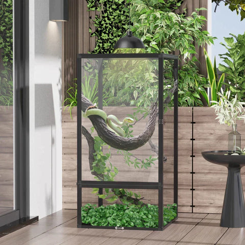 Rootz Reptile Box - Reptile Breeding Box - Aluminum Terrarium - For Reptiles Amphibians Arachnids - Aluminum/ABS/Acrylic - Black - 60 x 60 x 120 cm