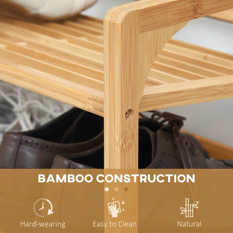 Rootz 3-tier Shoe Rack - Bamboo Shoe - Storage Organizer - Slatted Shelves - Free Standing Shoe - Raised Edges - Shelf Stand - 9 Pairs Of Shoes - Entryway - Hallway - Natural - 76 x 33 x 51 cm