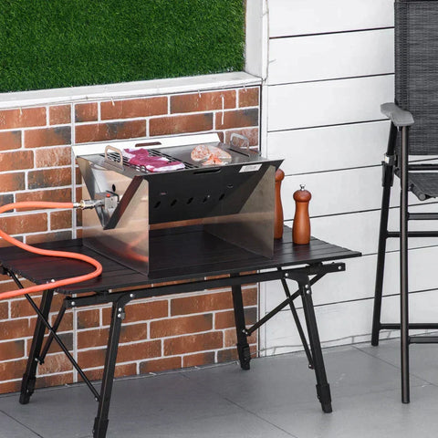 Rootz Table Grill - Gas Grill - Bbq Grill - Camping Grill With Grill Net - Small Outdoor Table Gas Grill - Removable - Stainless Steel - Silver - 52 x 40 x 31 cm
