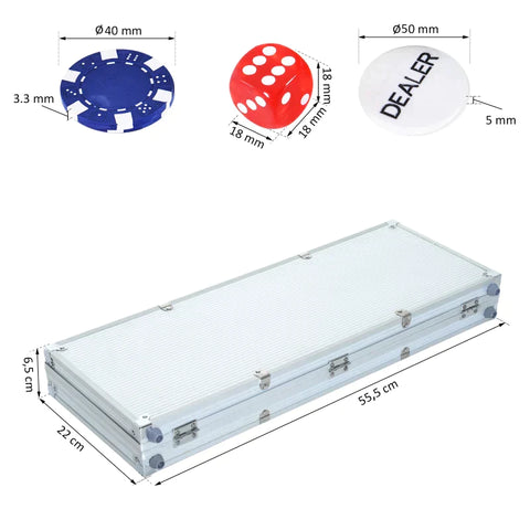 Rootz Poker Case Set - Poker Chips - Aluminum Case Poker - Polystyrene - 55.5x22x6.5cm