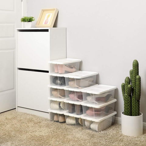 Rootz Shoe Box - Set of 12 - Transparent Storage Box - Plastic Lid - 35 x 20 x 12.5 cm