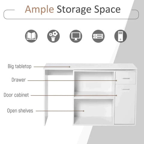 Rootz L-Shaped Desk - Computer Desk - Corner Desk - Storage Shelf And Drawer - White - 117x82x74 Cm