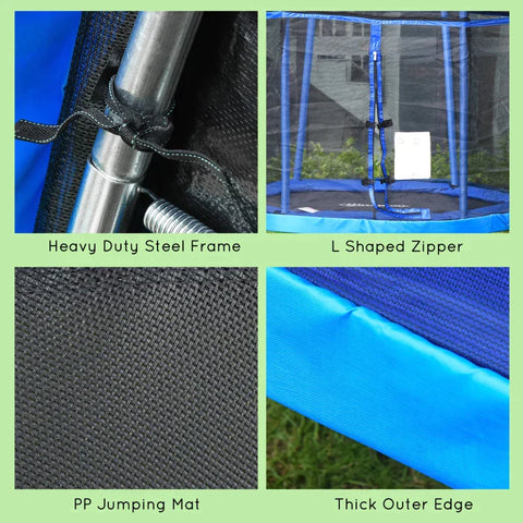 Rootz Kindertrampolin – Kindertrampolin mit Sicherheitsnetz – Kleinkindtrampolin für drinnen und draußen – Fitnesstrampolin – Gartentrampolin – Blau/Grün – 215 x 200 x 190 cm
