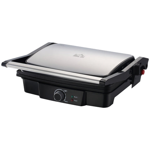 Rootz 3-1 Function Contact Grill - Electric Grill For 4 Slices - Indoor Grill - Non-stick Coated Table Grill With Adjustable Thermostat - Aluminum - Steel - Silver + Black - 35.1 x 32.6 x 15.5 cm