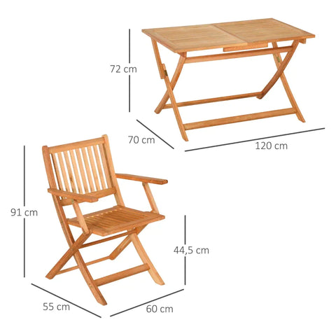 Rootz Foldable Dining Set - Classic Dining Set - Foldable Seating Group - 5 Pieces - Outdoor Dining Set - Balcony Furniture - Weatherproof - Garden Furniture Set - Poplar Wood - Natural