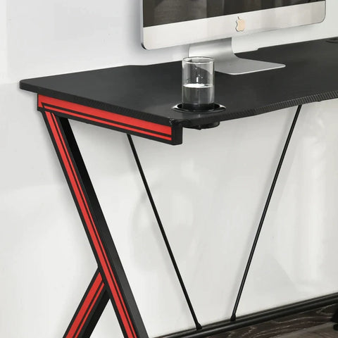 Rootz Gaming Table - Desk with Headphone Hook - Drink Holder - Computer Desk - Steel + MDF - Black - 105 x 55 x 75 cm