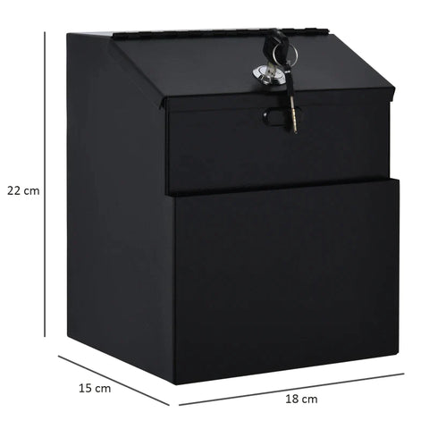 Rootz Suggestiebox - Donatiebox - Brievenbus - Brievenbus Met Slot - Verzamelbox - Sleutelbox - Wandmontage Stalen Brievenbus - Zwart - 15 x 18 x 22 cm