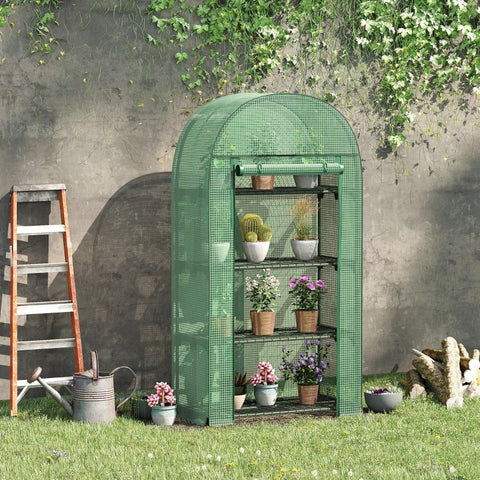 Rootz Kas - Folie Kas - Balkon Met 4 Planken - Tomatenkas - Plantenkas - Koud Kader - Metaal - Groen - 80 x 49 x 160 cm
