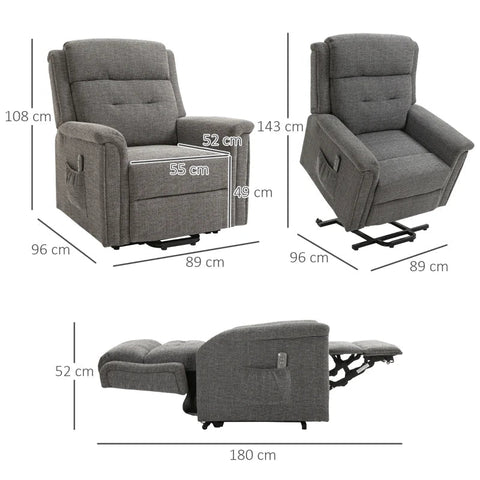 Rootz Recliner - Stand-up Chair - Armchair - Tv Chair - Incl. Remote Control - Footrest - Steel - Grey - 89L x 96W x 108H cm