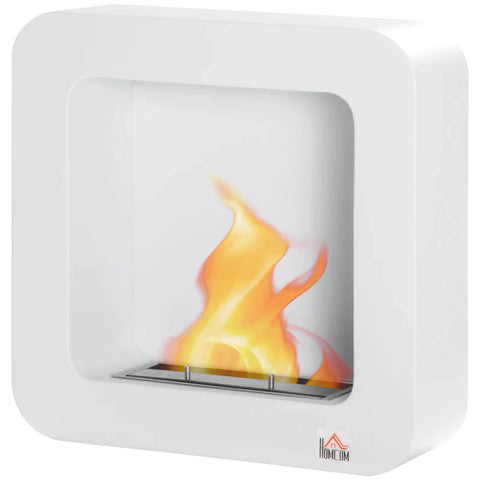 Rootz Ethanol Fireplace - Bio-ethanol Burner - Fire Bowl - 2.5 Hours Burning Time - Wall Fireplace With Fire Extinguisher Lid - Stainless Steel - Metal - White - 48 x 18 x 48 cm