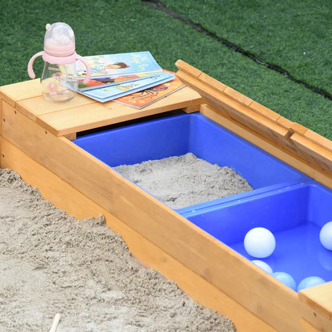Rootz Sandkasten staubdicht – Sandkasten aus Holz – Aufbewahrungsboxen – Sandkasten Sandkasten – Sandkasten Vlies Natur – Natur/Blau – 125 x 121 x 17,5 cm