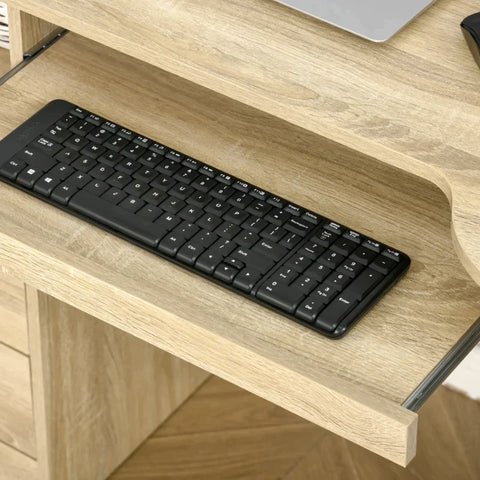 Rootz Bureau - Computerbureau - Computertafel - Laden - Toetsenbordblad en planken - Studie - Kantoor - Woonkamer - Spaanplaat - Naturel - 125 cm x 60 cm x 74 cm