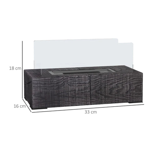 Rootz Ethanol Fireplace - Table Fireplace - Tempered Glass - Concrete Bowl - 45 Min Burning Time - 0.15 L Capacity - Up To 18 M² - Gray - 33L x 16W x 18H cm