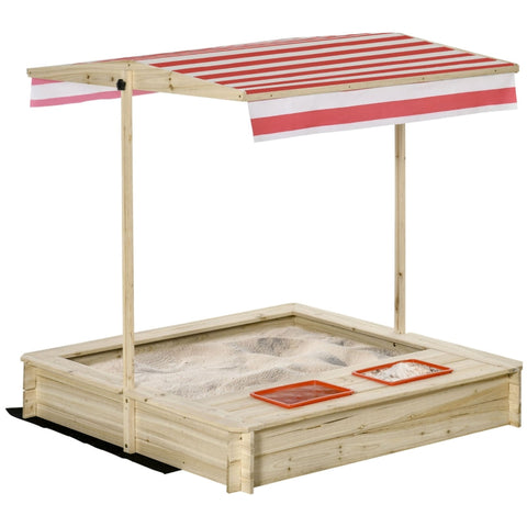 Rootz Kids Wooden Sandbox - Bottomless Design With Lowerable And Swiveling Roof - 2 Plastic Inserts For 3-8 Year Children - Beach - Natural - 118 x 118 x 118 cm