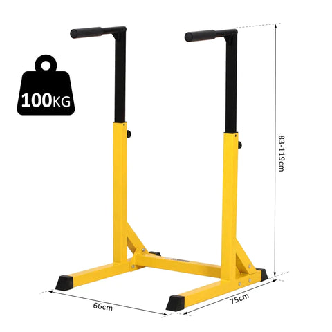 Rootz Pull-up Bar - Dip Station - Adjustable Parallel Bar - Pull Up Power Tower - Yellow/ Black - 66cm x 75cm x 119cm