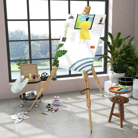 Rootz Easel - Height Adjustable - Foldable - Writing Or Drawing - Painting Style - Natural Beech Wood - Natural - 93L x 84W x 183H cm