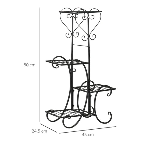 Rootz bloemenstandaard - metalen bloemenstandaard - 4 niveaus plantenrek - bloemenladder - bloemenstandaard voor binnen en buiten - tuin - balkon - zwart - 45 x 24,5 x 80 cm