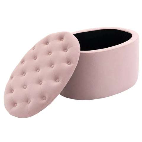 Rootz Bench - Upholstered Bench with Storage Space - Chest Bench - Oval Shape - Hallway - Bedroom - Living Room - Velvety - Polyester - Pink - 71 x 52 x 42 cm