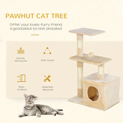 Rootz Scratching Post - Cat Tree Tower - Sisal Cat Tree - Sisal Scratching Posts - Beige - 50 x 30 x 80 cm