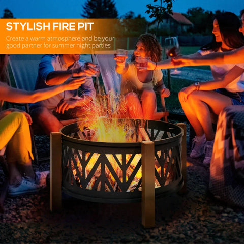 Rootz 2-in-1-Feuerstelle – Feuerstelle mit Funkenschutz – Feuerstelle mit Grillkochen – Grillrost – Garten – BBQ – Schwarz/Braun – Ф78 x 60H cm