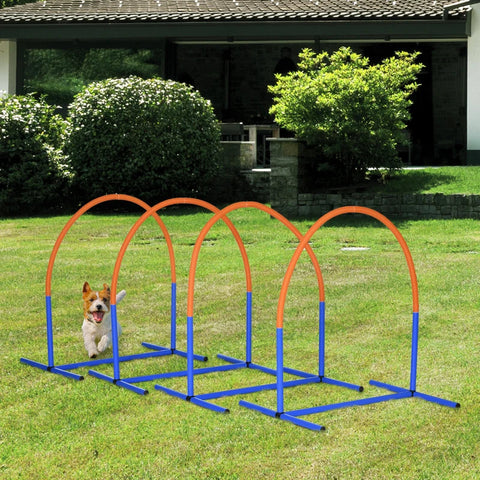 Rootz Agility-Set für Hunde – Agility-Set für Anfänger – Agility-Set – Hundetraining – 4-Bögen-Anfängerset – mit Tragetasche – Blau/Orange – 88 x 64 x 95 cm