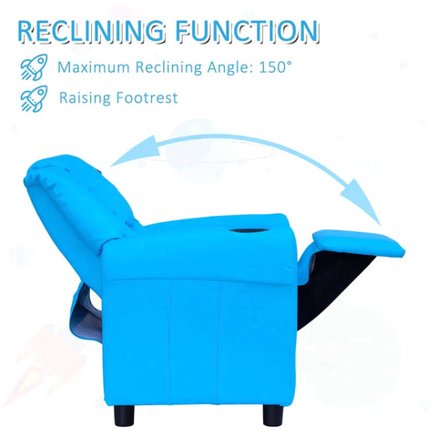 Rootz Children's Armchair - Mini Armchair - Children's Sofa - Recliner Armchair - Reclining Function - Built-in Cup Holder - Blue - 62 x 52 x 69 cm
