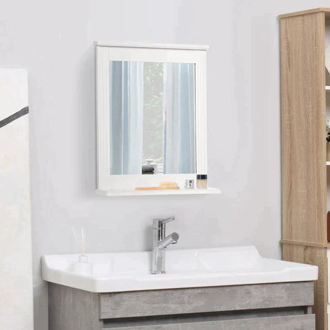 Rootz Wandspiegel – Badezimmerspiegel – Wandspiegel mit 1 Ablage – modernes Design – platzsparend – MDF – Glas – Weiß – 55 L x 12 B x 64 H cm