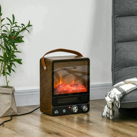 Rootz Elektrische Haard - Openhaard - Realistisch Vuur - Walnoot Look Haard - 2 Verwarmingsstanden - Tot 50° C - Oververhittingsbeveiliging - Donker Walnoot/Zwart - 30,3 x 17,5 x 37,4 cm