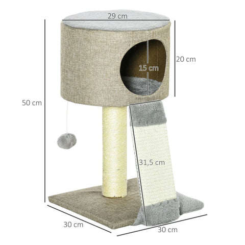 Rootz Scratching Post - Cat Tree - Cat Crate - Climbing Tree For Cats With Cat Ball - Grey - 30 x 30 x 50 cm