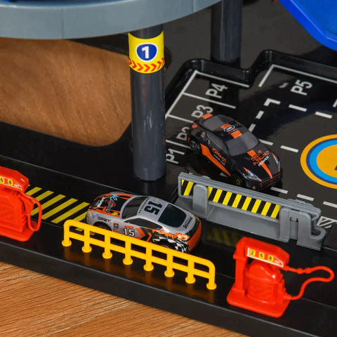 Rootz Parking Garage - Multi-storey Car Park For Children - Parking Garage Play Set - Toy Cars Complete With Helicopter - Blue/Grey/Red - 92 x 46 x 71 cm