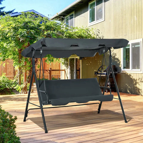 Rootz Garden Swing - Hollywood Swing - Hammock Swing - Swing Bench - 3-seater With Roof - Steel - Gray + Black - 172 x 110 x 153 cm