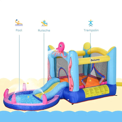 Rootz Hüpfburg – aufblasbare Hüpfburg – Rutschen-Hüpfburg – Spielburg – Wasserpark für Kinder – aufblasbares Trampolin – Wasserrutschen-Pool – Oxford-Stoff – 360 x 175 x 180 cm