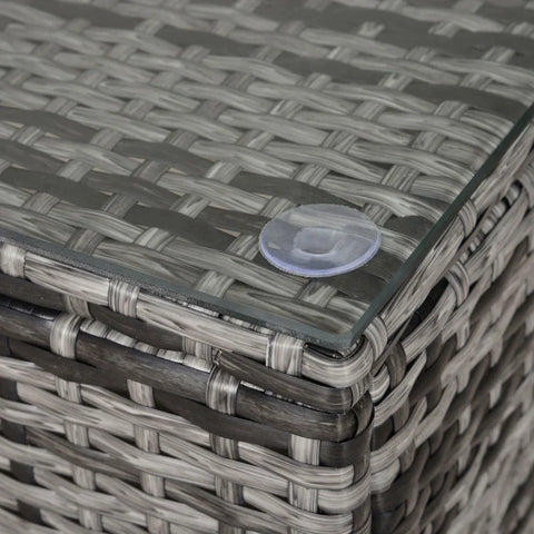 Rootz Garden Side Table - PE Rattan Garden Coffee Table -  With Glass Table Top - Grey - 85cm x 50cm x 39cm