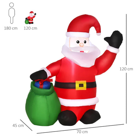 Rootz Santa Claus - Christmas Santa Claus - Snowman - LED Christmas Inflatables - Christmas Figure Motif Decor - Santa Claus Inflatable Decor - Red - L 70 x W 45 x H 120 cm