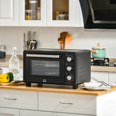 Rootz Mini Oven - 1 Wire Frame And 1 Baking Tray - 3 Cooking Modes - Adjustable Temperature Oven - Metal With Grill Stainless Steel - Black/Silver - 46 x 38.5 x 29 cm