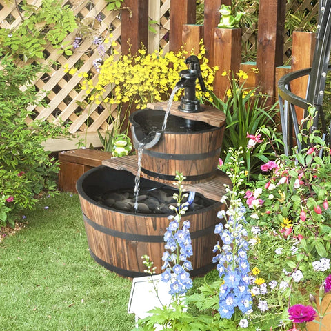 Rootz Wooden Fountain - Cascade Fountain - Garden Fountain - Ornamental Fountain - Water Pump Fountain - Dark Brown - 44.5 x 44.5 x 58.5 cm