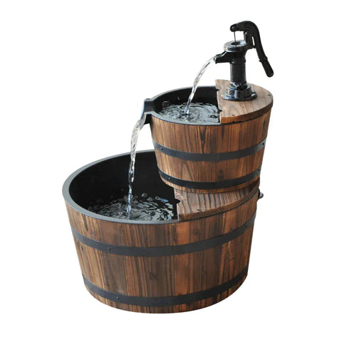 Rootz Wooden Fountain - Cascade Fountain - Garden Fountain - Ornamental Fountain - Water Pump Fountain - Dark Brown - 44.5 x 44.5 x 58.5 cm