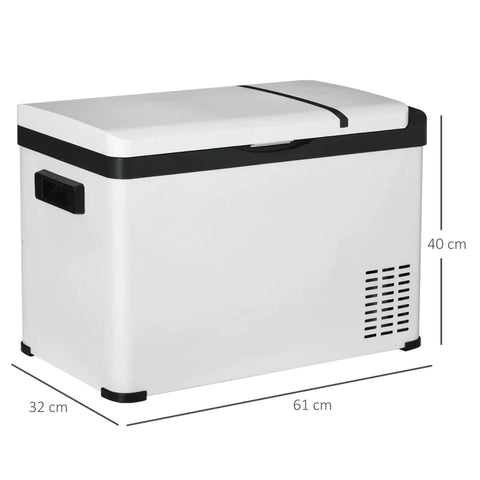 Rootz Car Cooler Box - 30L with LCD Display - Compressor - Car Fridge - Electric Boat Camper - Travel - 12/24V DC and 110-240V AC - White - 61L x 32W x 40H cm