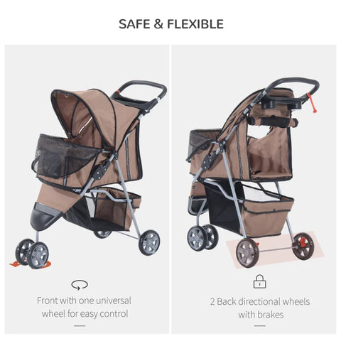 Rootz Dog Cart - Dog Buggy - Dog Trolley -  Trolley Pet - Pet Travel Stroller - Puppy Jogger Carrier - Coffee Brown - 75x45x97 cm