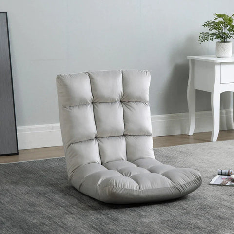 Rootz Floor Chair - 3-in-1 Folding Floor Chair - Backrest 13 Positions - Adjustable Folding - Lounger Seat - Cushion - Metal Foam - Gray -55 x 71 x 53.5 cm