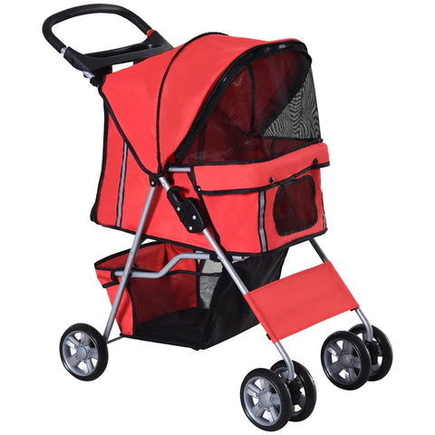 Rootz Dog Stroller - Pet Stroller - Dog Buggy - Dog Stroller For Travel - Foldable Pet Stroller - Dog Travel Buggy - Compact Pet Carriage - Red - 75L x 45W x 97H cm