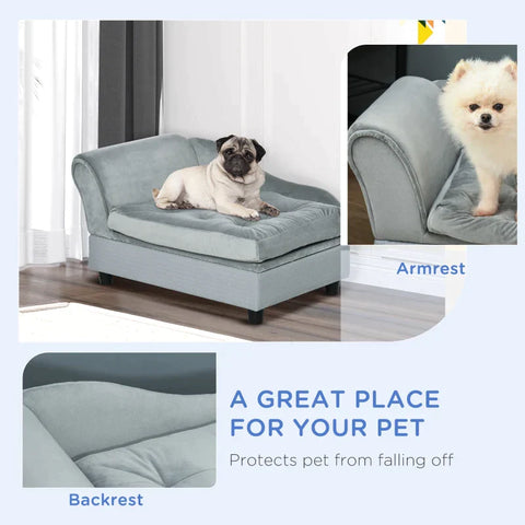 Rootz Dog Sofa - Pet Sofa with Mat - Dog Bed - Dog Mat - Natural Wood+Plush - Light Blue - 76 x 45 x 41.5cm
