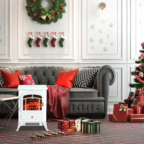 Rootz Electric Fireplace - Fireplace - Electric Stove - Flame Effect - Metal - White - 41.5 x 28 x 54.8 cm