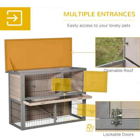 Rootz Dwarf Rabbit Hutch - Rabbit Hutch - Small Animal Hutch - Small Animal House - Fir Wood -Light Gray/Black - 108 x 45 x 78cm